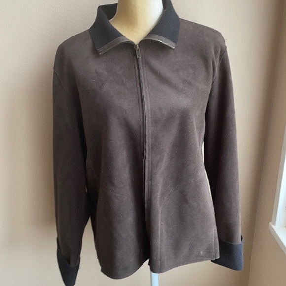 Chicos Womens Blazer Suede sz 1 Brown Long Sleeve Front Zip Light Weight - Picture 1 of 4